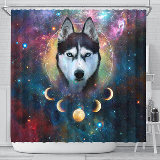 Fantasy Husky Moon Dreamcatcher Galaxy Painting Shower Curtains