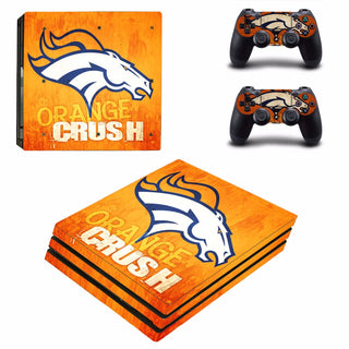 Denver Broncos Decal Orange Crush PS4 Stickers for Sony PlayStation 4 Pro Console and 2 Controllers Decorative Skins Handled